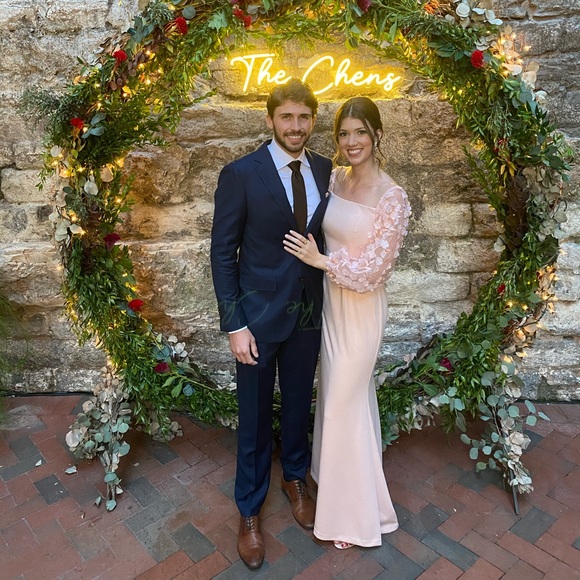 ELIZA J OFF SHOULDER GOWN WITH FLORAL SLEEVES - Picture 5 of 6